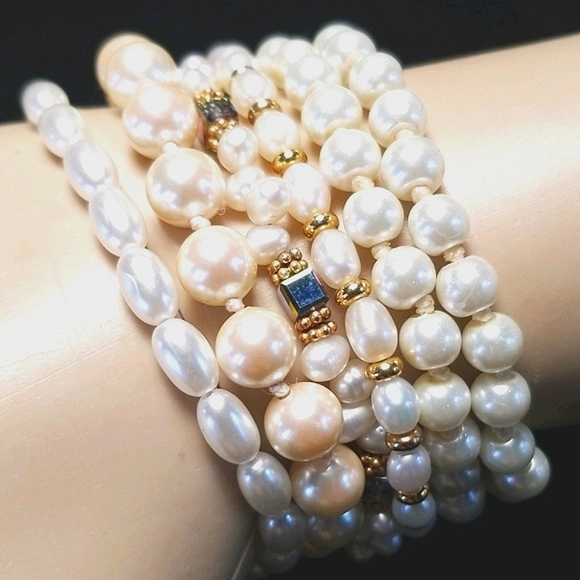 Vintage Faux Pearl Bracelet Lot Resellers Bundle 5 Piece Set - Picture 7 of 14